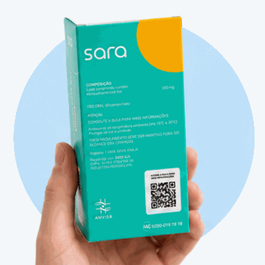 Embalagem de medicamento com QR Code em destaque