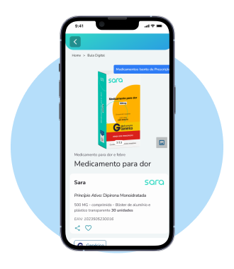 Smartphone com página de produto da Sara aberta